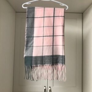 Pink and Grey Plaid Winter Shawl, Wrap, Scarf